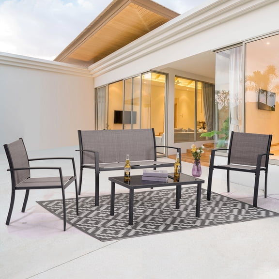 ACEGOSES 4 Pieces Patio Furniture Set Textilene Bistro Set with Glass Table for Lawn, Garden, Balcony and Home
