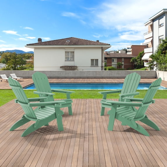 ACEGOSES 4Pcs Outdoor Folding Adirondack Chair Patio Plastic Fire Pit Chair for Outside, Deck and and Balcony,Green