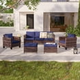 thumbnail image 1 of ACEGOSES 5-Piece Patio Sofa Set Brown Rattan Outdoor Furniture Set Three-Seat Sofa Ottomans Suiting Backyard, Poolside and Patio,Navy Blue, 1 of 7