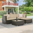 thumbnail image 1 of ACEGOSES 5 Pieces Patio Furniture Sets Outdoor Sectional Rattan Conversation Sofa, Tempered Glass Tabletop - Dark Brown Wicker/Beige Cushions, 1 of 7