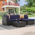 thumbnail image 1 of ACEGOSES 5 Pieces Patio Furniture Sets Outdoor Sectional Rattan Conversation Sofa, Tempered Glass Tabletop - Dark Brown Wicker/Navy Blue Cushions, 1 of 8