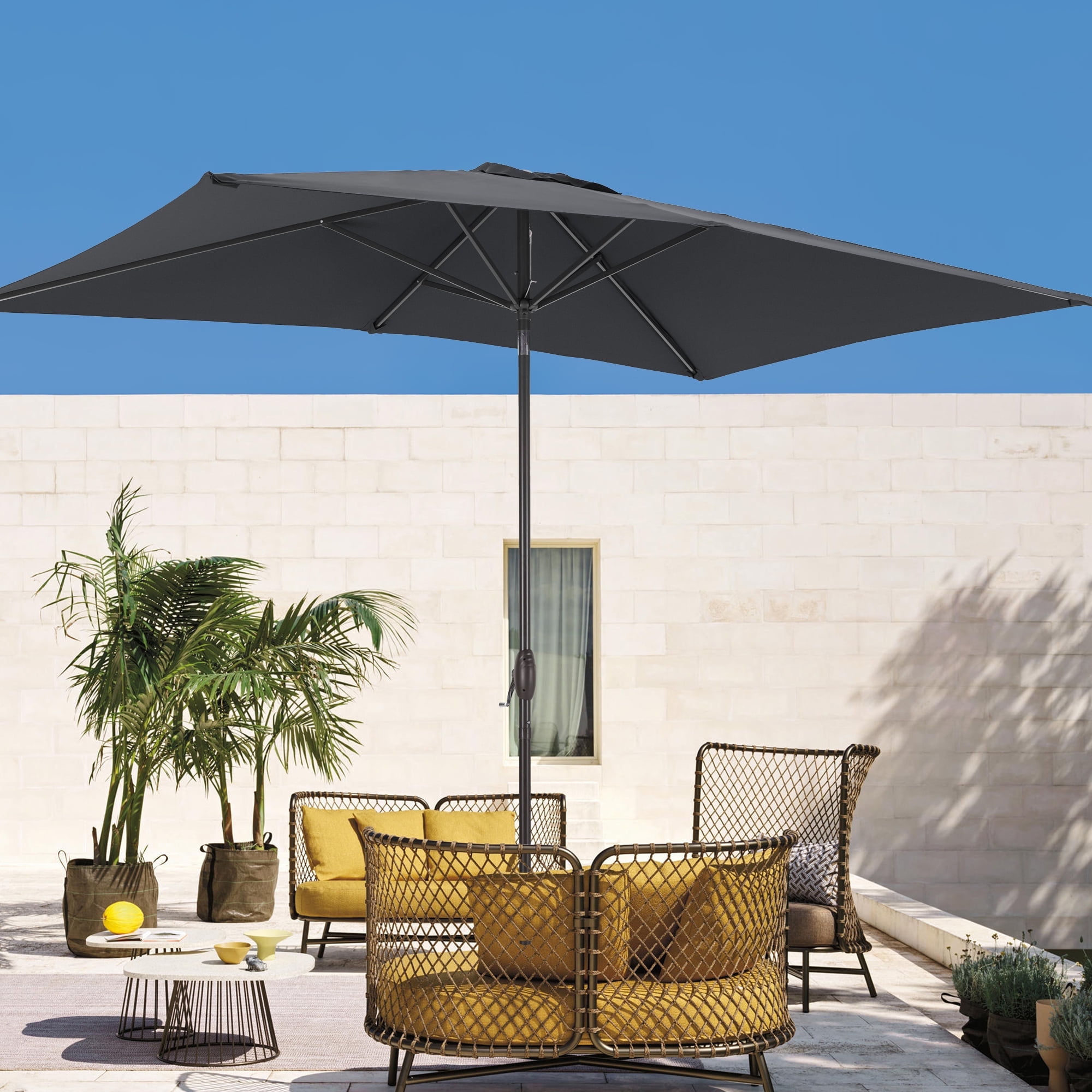 ACEGOSES 6x9ft Outdoor Patio Deck Market Umbrella, Outside Table Umbrellas with Non-Fading Polyester canopy,Anthracite