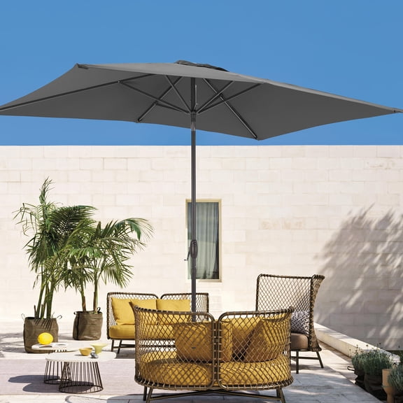 ACEGOSES 6x9ft Outdoor Patio Deck Market Umbrella, Outside Table Umbrellas with Non-Fading Polyester canopy,Gray
