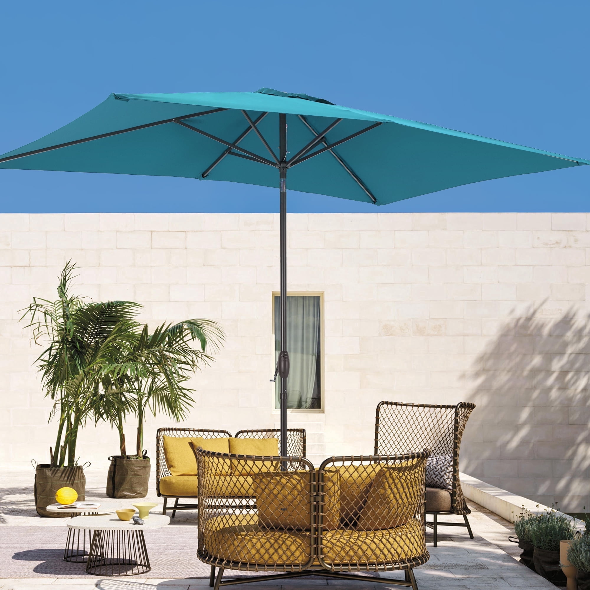 ACEGOSES 6x9ft Outdoor Patio Deck Market Umbrella, Outside Table Umbrellas with Non-Fading Polyester Canopy,Lake Blue