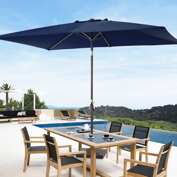 ACEGOSES 6x9ft Outdoor Patio Deck Market Umbrella, Outside Table Umbrellas with Non-Fading Polyester canopy,Navy Blue