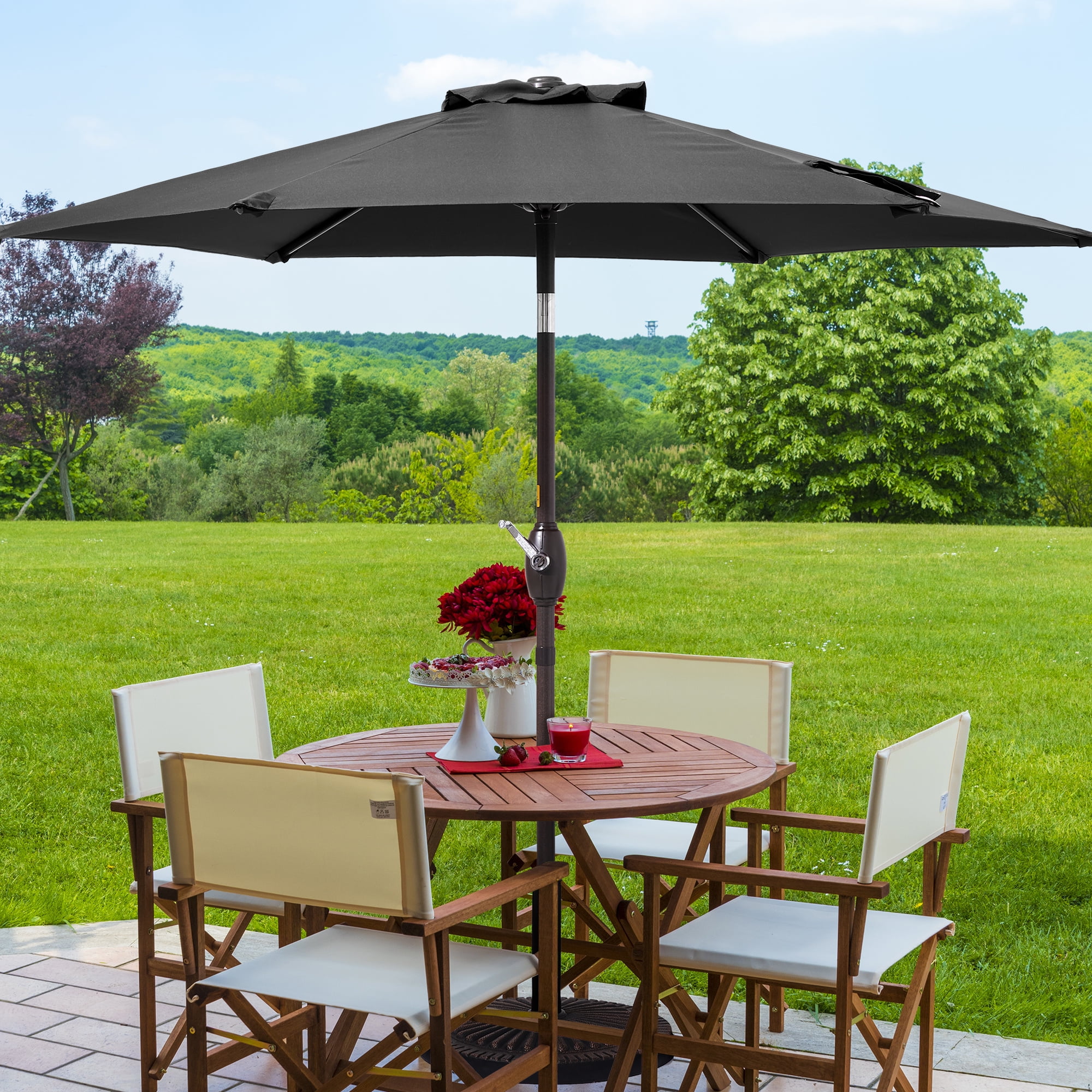 ACEGOSES 7.5ft Patio Umbrella, Outside Table Umbrellas With Non-Fading Polyester canopy, Black