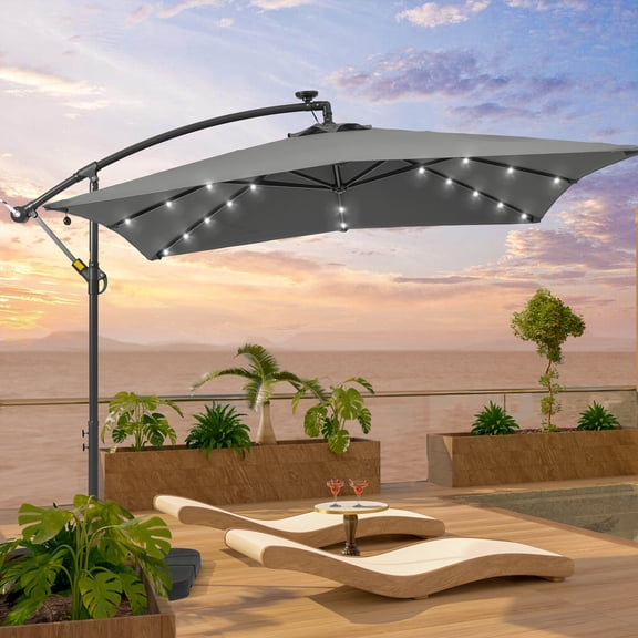 ACEGOSES 8.2x8.2ft LED Square Outdoor Patio Canopy Offset Umbrellas for Gardens, Lawns and Yard,Gray