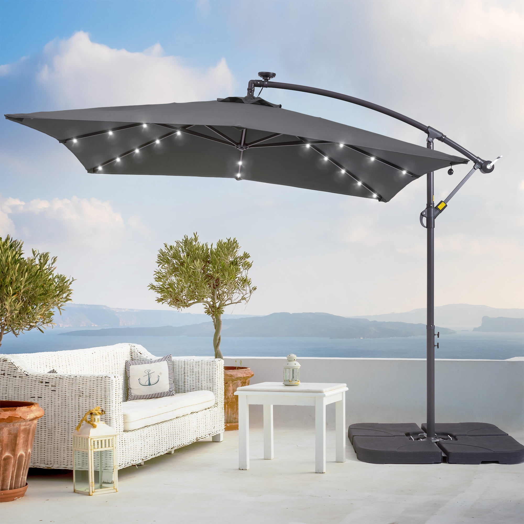 ACEGOSES 8.2x8.2ft LED Square Outdoor Patio Canopy Offset Umbrellas for Villa Gardens, Lawns and Yard,Anthracite