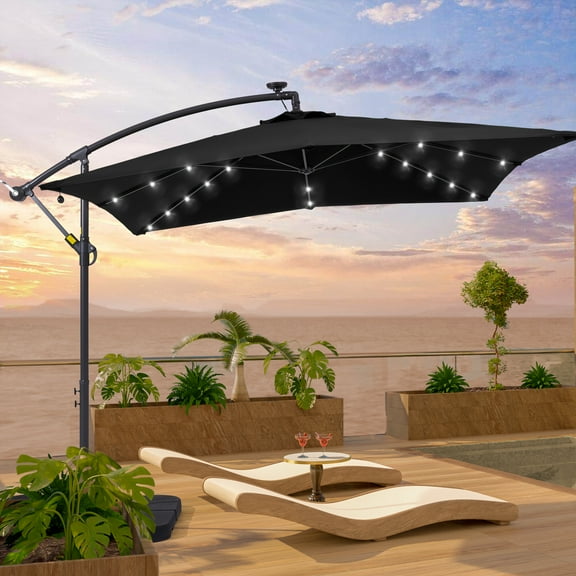 ACEGOSES 8.2x8.2ft LED Square Outdoor Patio Canopy Offset Umbrellas for Villa Gardens, Lawns and Yard,Black