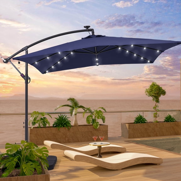 ACEGOSES 8.2x8.2ft LED Square Outdoor Patio Canopy Offset Umbrellas for Villa Gardens,Lawns and Yard,Navy Blue