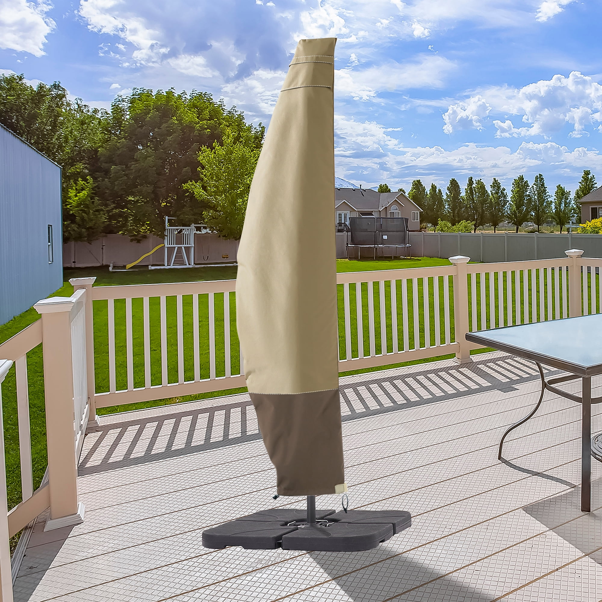 ACEGOSES 9-11 ft Outdoor Patio Umbrella Covers Zippered Waterproof Parasol for Offset Hanging Umbrella Cantilever Umbrella,KhaKi&Brown