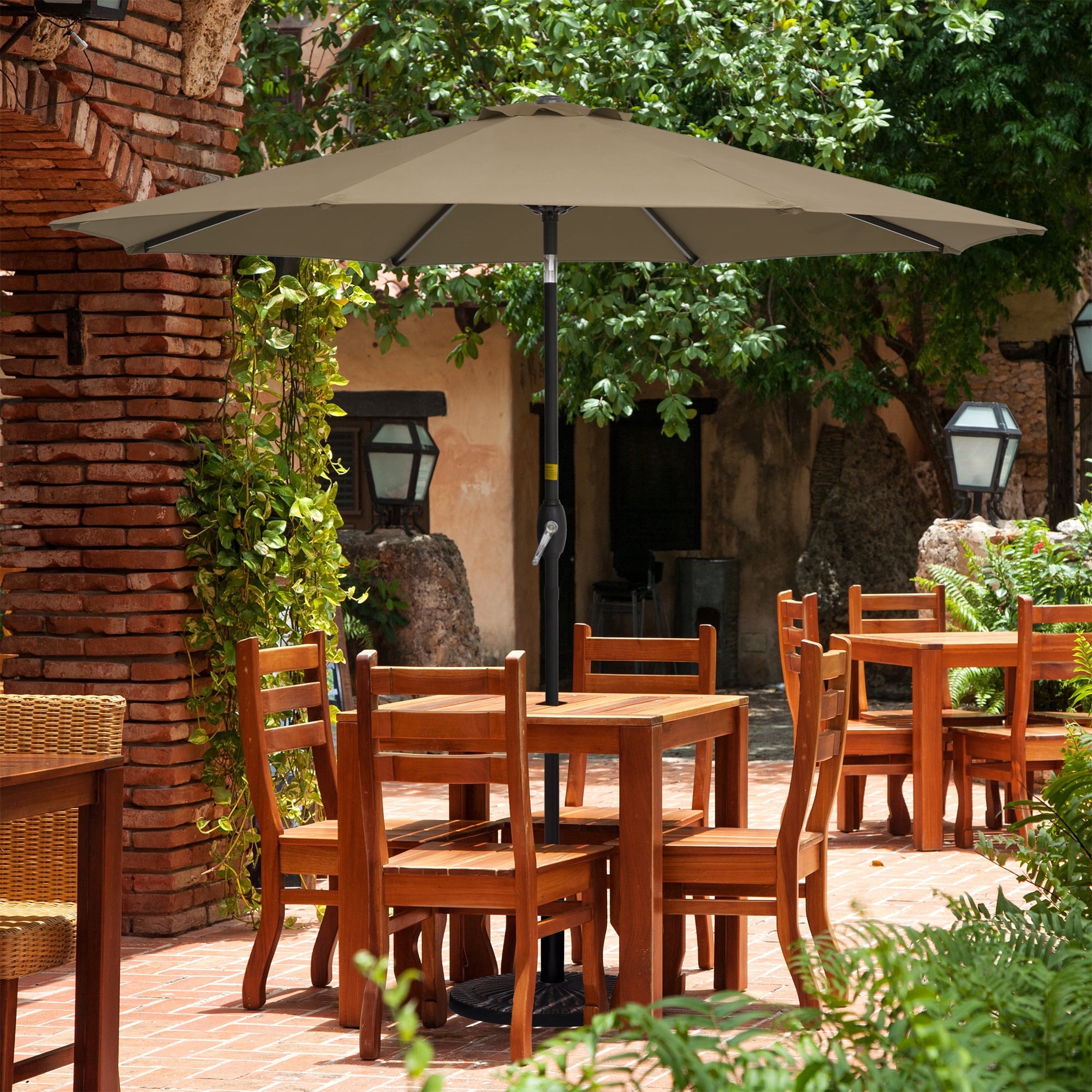 ACEGOSES 9FT Round Patio Umbrella with UPF50+, Tilt Function, and Wind-Resistant Design——Experience Outdoor Comfort, Taupe