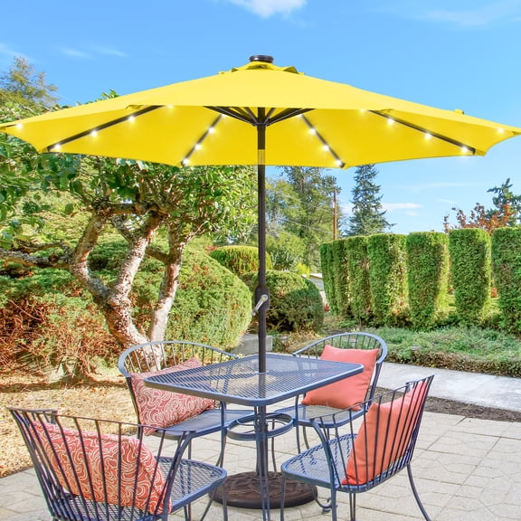 ACEGOSES 9ft LED Outdoor Patio Deck Solar Light Umbrellas w/ Tilt,Crank and 8 Ribs,Yellow