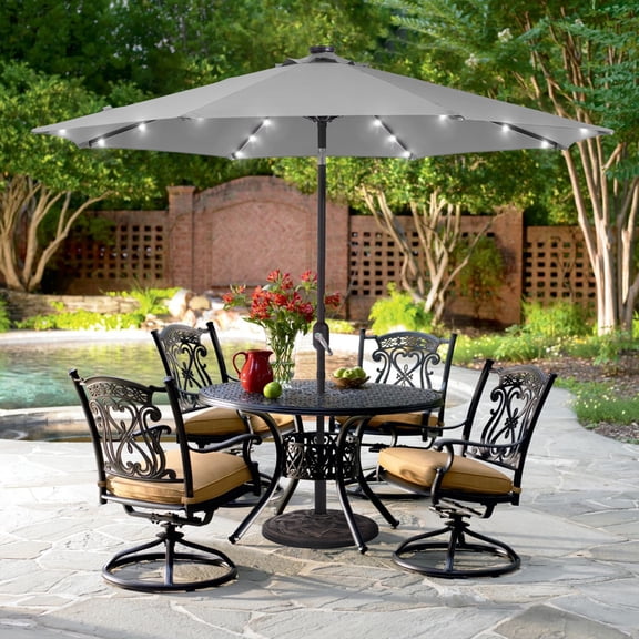 ACEGOSES 9ft LED Outdoor Patio Umbrella w/ Tilt,Crank and 8 Ribs,Gray
