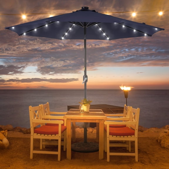 ACEGOSES 9ft LED Outdoor Patio Umbrella w/ Tilt,Crank and 8 Ribs,Navy Blue