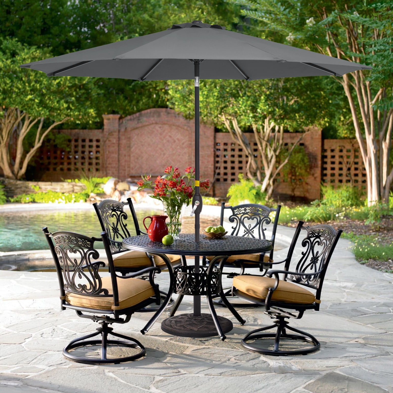ACEGOSES 9ft Outdoor Patio Umbrella with Tilt 8 Ribs and Crank for Garden and Yard,Cold Gray