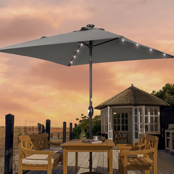 ACEGOSES LED Outdoor Patio 6.5x6.5ft Deck Solar Light Market Umbrella, Outside Table Umbrellas With Polyester canopy,Gray