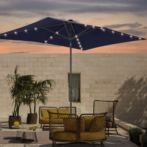 ACEGOSES LED Outdoor Patio 6x9ft Deck Solar Light Market Umbrella, Outside Table Umbrellas With Polyester canopy,Navy Blue
