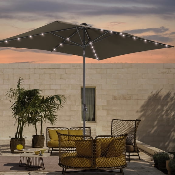 ACEGOSES LED Outdoor Patio 6x9ft Deck Solar Light Market Umbrella, Outside Table Umbrellas With Polyester canopy,Taupe
