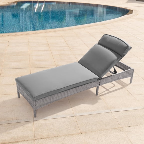 ACEGOSES Patio Chaise Chair, Rattan Single Lounge Water-Repellent Cushion Adjustable Suiting for Yard, Poolside and Beach, Gray