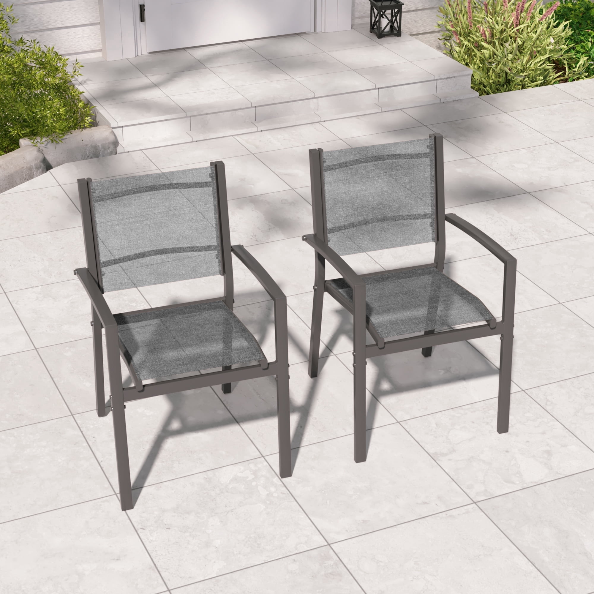 ACEGOSES Outdoor Patio Dining Chairs Set of 2, Stackable Textilene Chairs for Garden, Porch and Poolside, Gray