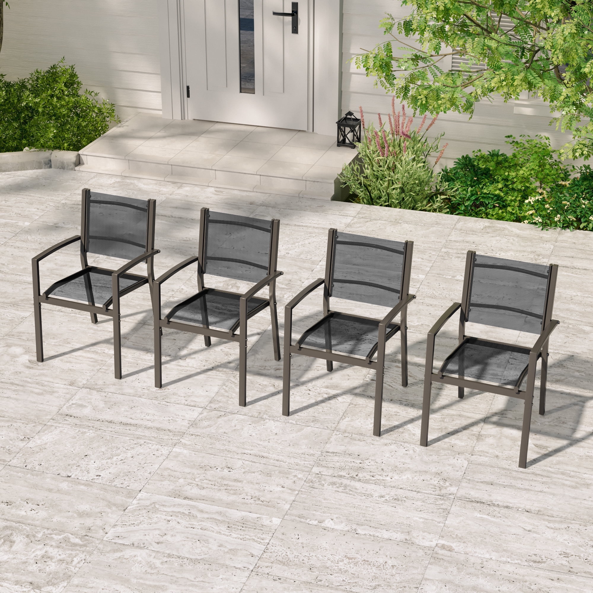 ACEGOSES Outdoor Patio Dining Chairs Set of 4, Stackable Textilene Chairs for Garden, Porch and Poolside, Black