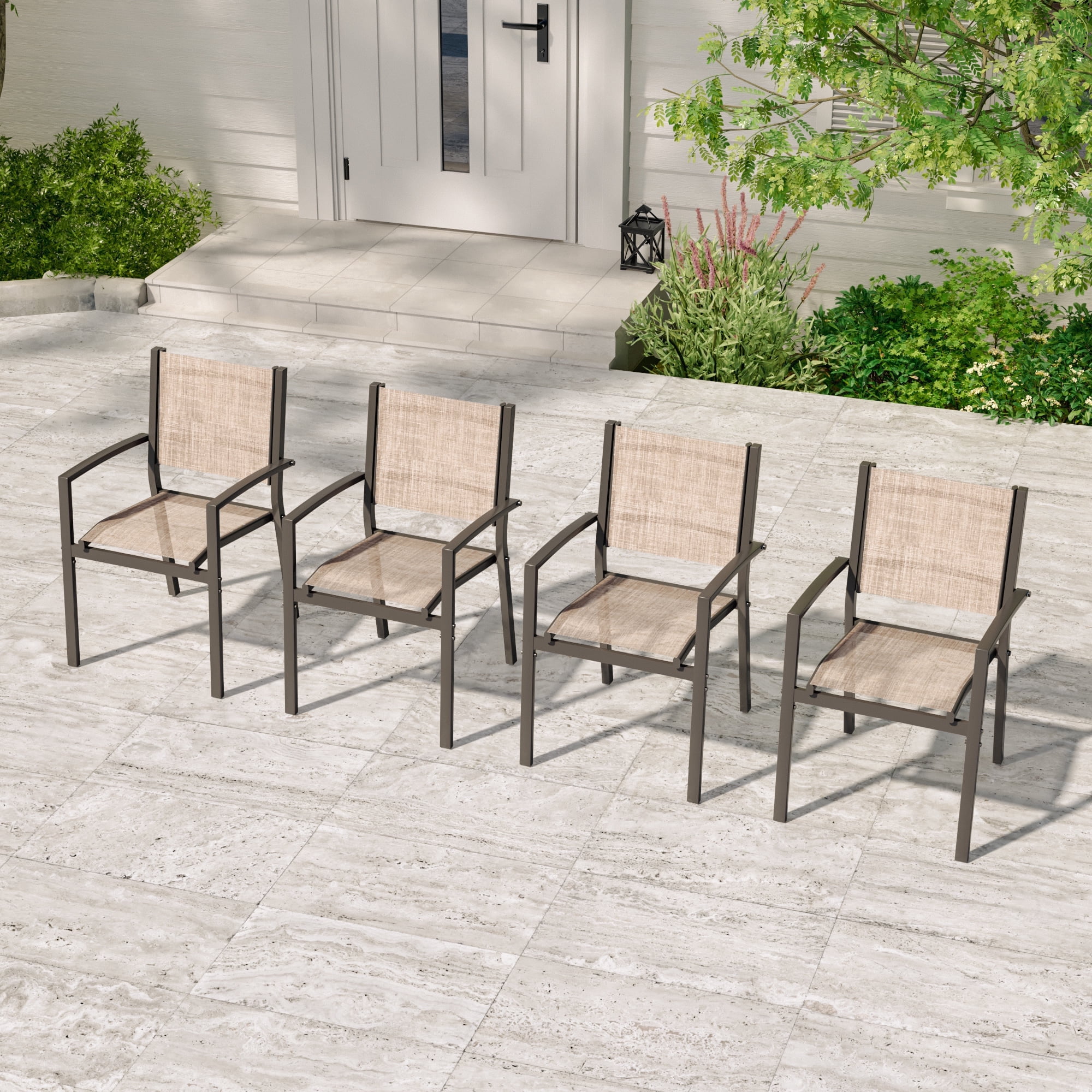 ACEGOSES Outdoor Patio Dining Chairs Set of 4, Stackable Textilene Chairs for Garden, Porch and Poolside, Taupe