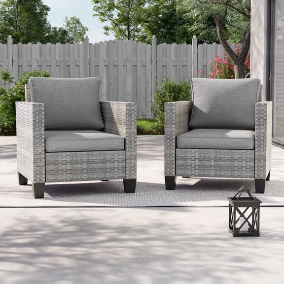 ACEGOSES Outdoor Patio Wicker Chairs Set of 2, Gray Rattan Seating with Thick Cushions for Lawn or Poolside, Gray
