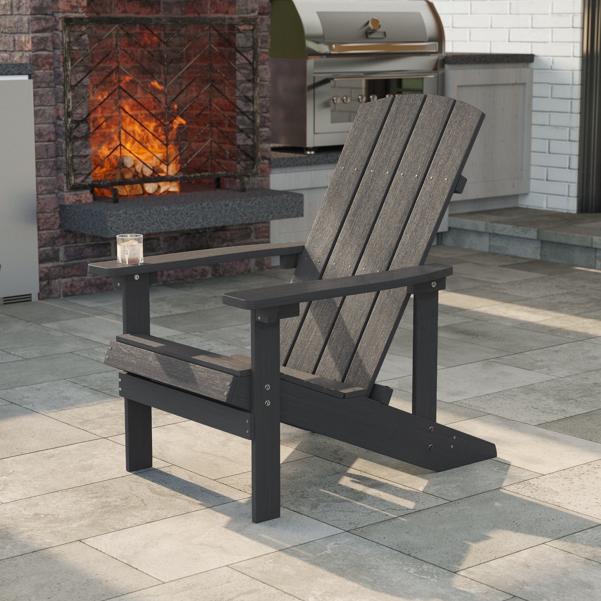 ACEGOSES Patio Adirondack Chair Outdoor Plastic Single Chair 300 Lbs for Deck and Balcony Multi-Use Like Real Wood, Black