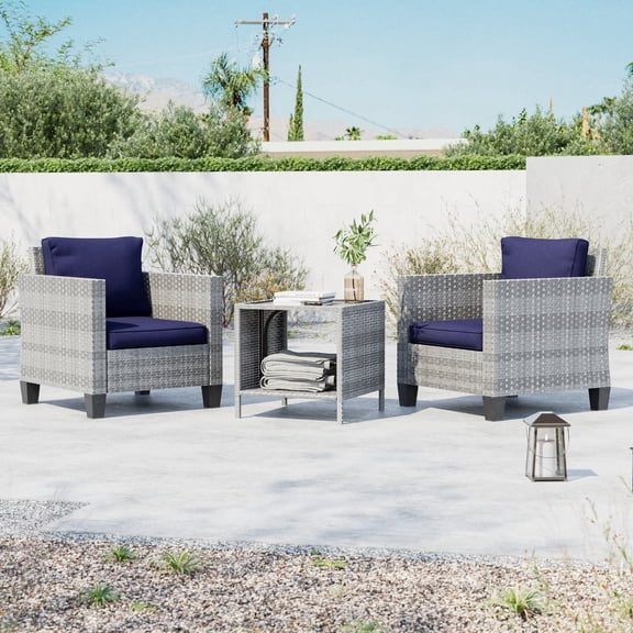 ACEGOSES Patio Outdoor Furniture Gray Rattan Seating Armchairs Set Thickening Cushions for Outdoor Occasions of Lawn, Poolside, Navy Blue