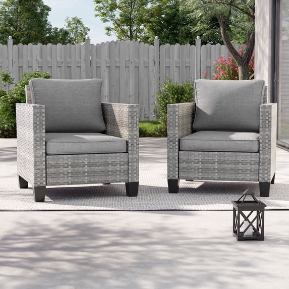 ACEGOSES Outdoor Patio Wicker Chairs Set of 2, Gray Rattan Seating with Thick Cushions for Lawn or Poolside, Gray
