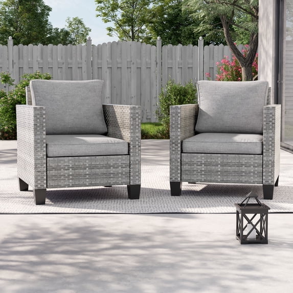 ACEGOSES Outdoor Patio Wicker Chairs Set of 2, Gray Rattan Seating with Thick Cushions for Lawn or Poolside, Light Gray