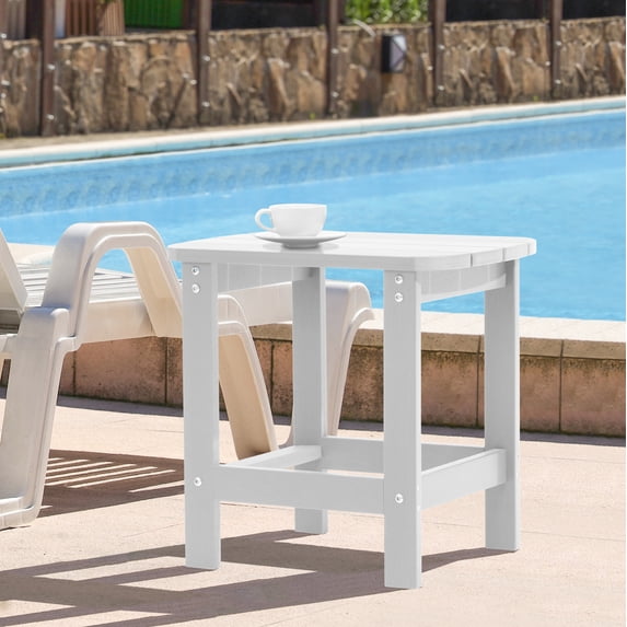 ACEGOSES Patio Side Table, Adirondack Outdoor HIPS Weather-Proof Square End Table, White