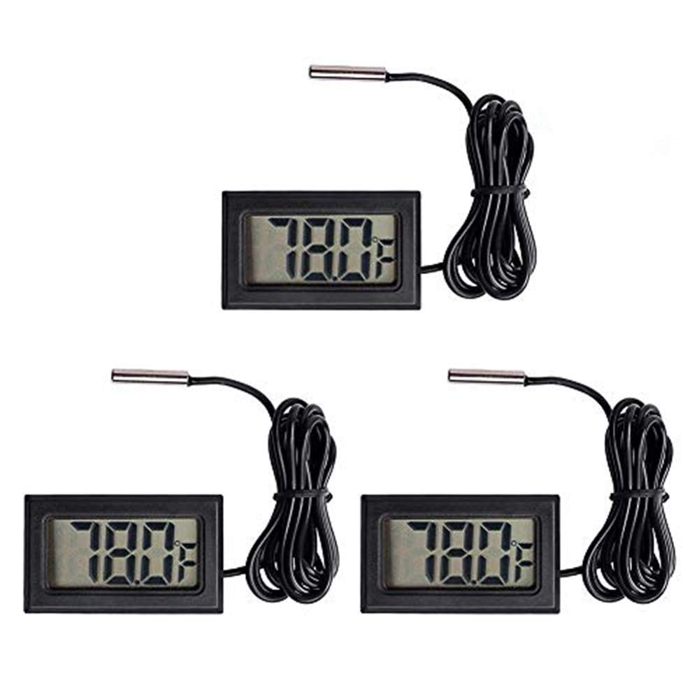 ACEIRMC 3pcs Black Digital LCD Thermometer Temperature Monitor with External Probe for Fridge Freezer Refrigerator Aquarium (Fahrenheit)