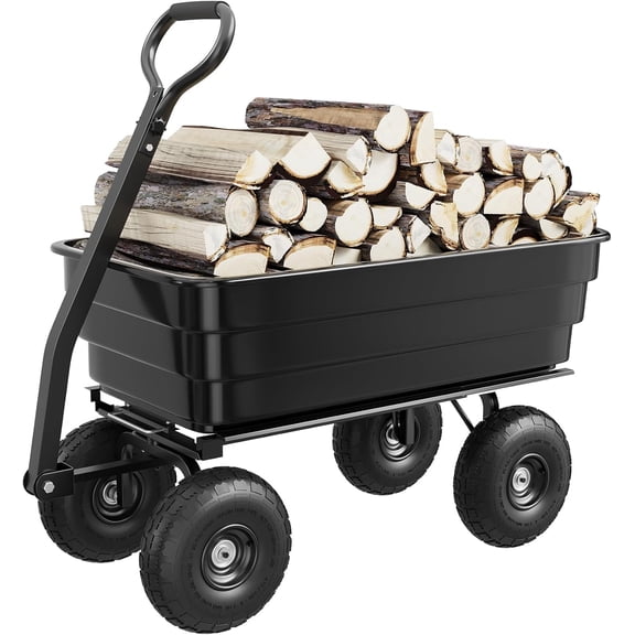 ACEKOOL 1200Lbs Poly Garden Cart Dump Wagon, Heavy Duty 4 Wheel Wheelbarrow Yard Cart Dump Wagon with 10in All Terrain Wheels, Steel Frame and Quick Release System, Black