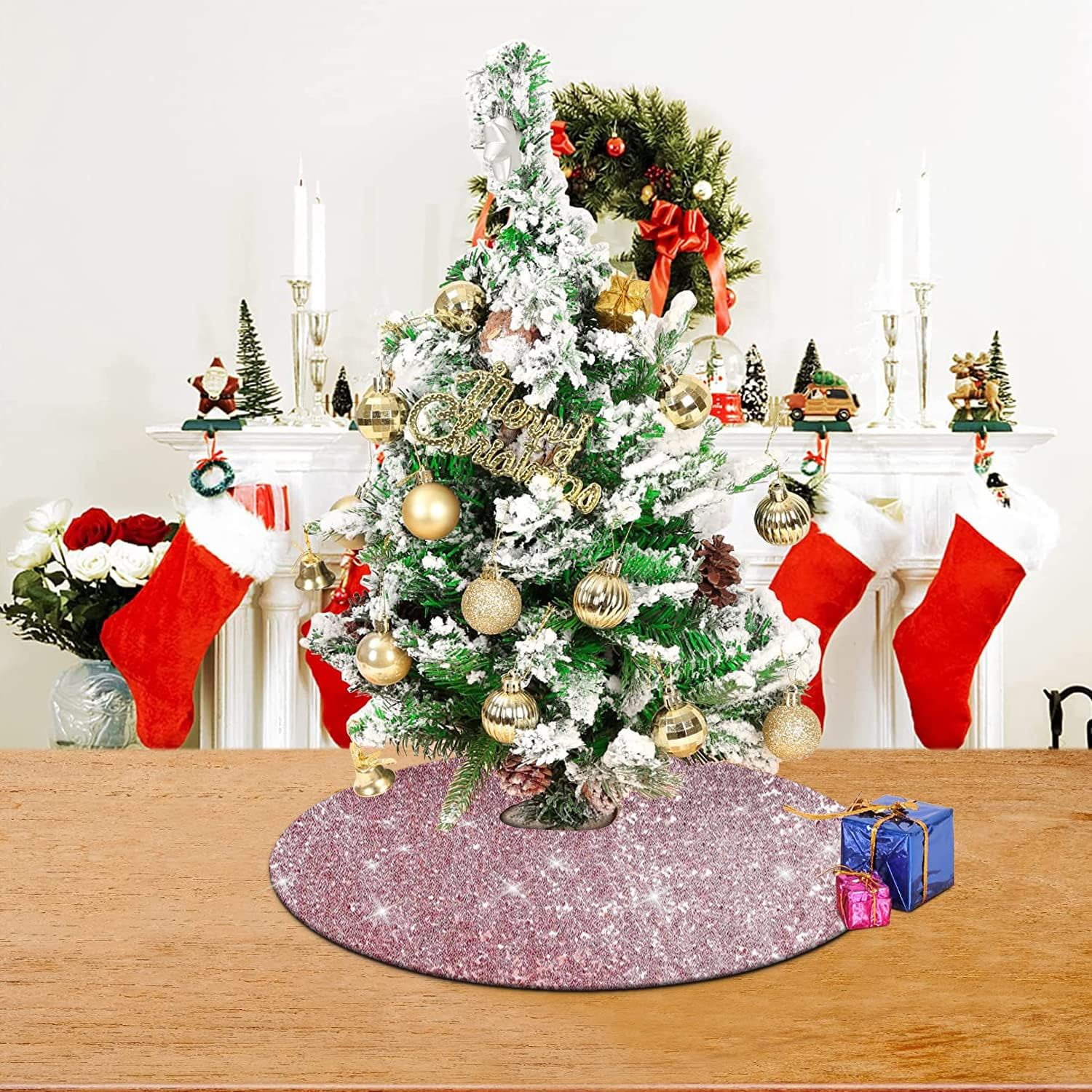ACEME Black Christmas Tree Skirt, 48 Inch Sequin Glitter Halloween Tree