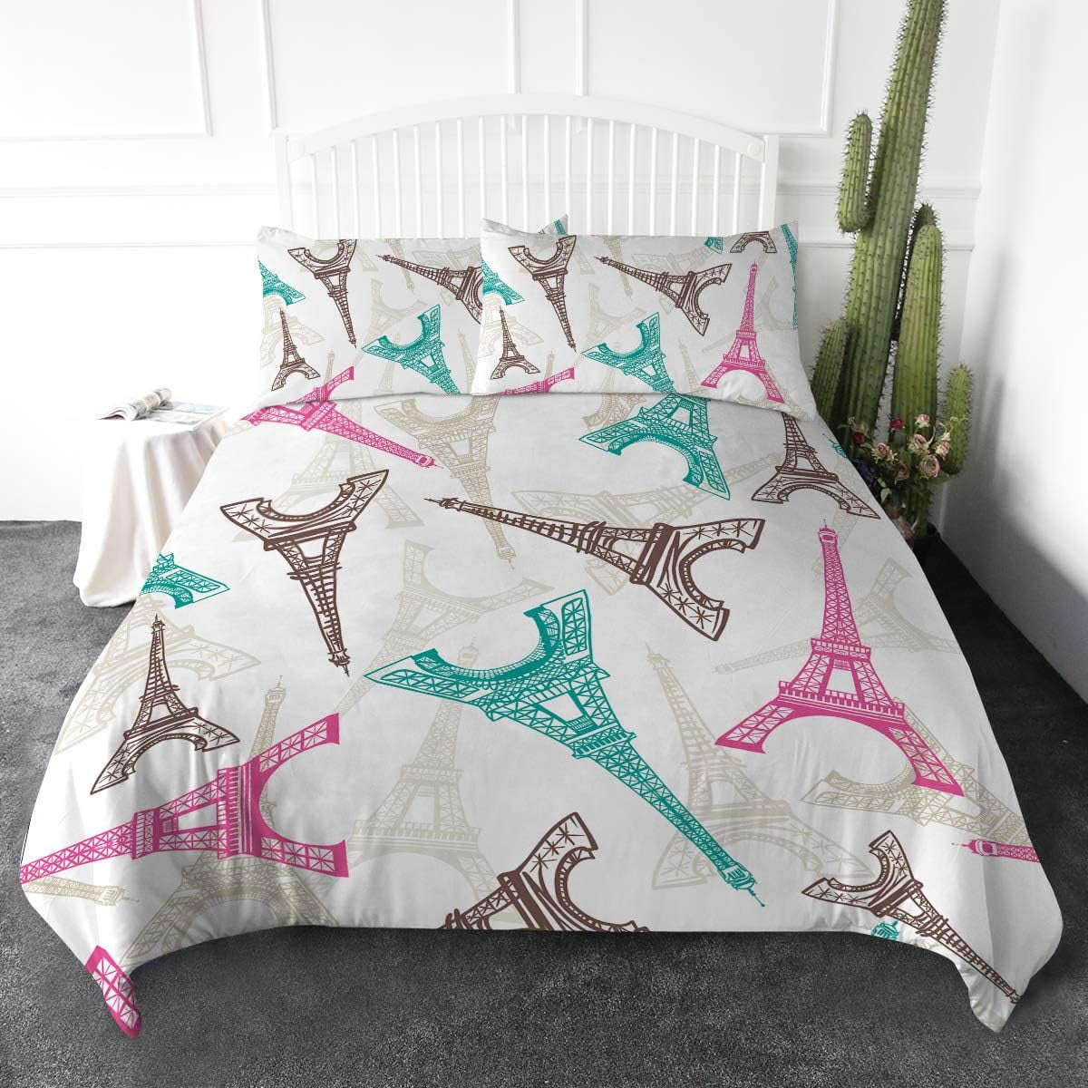 ACEME Paris Eiffel Tower Collage Scene Duvet Cover Set 3 Pieces Chic