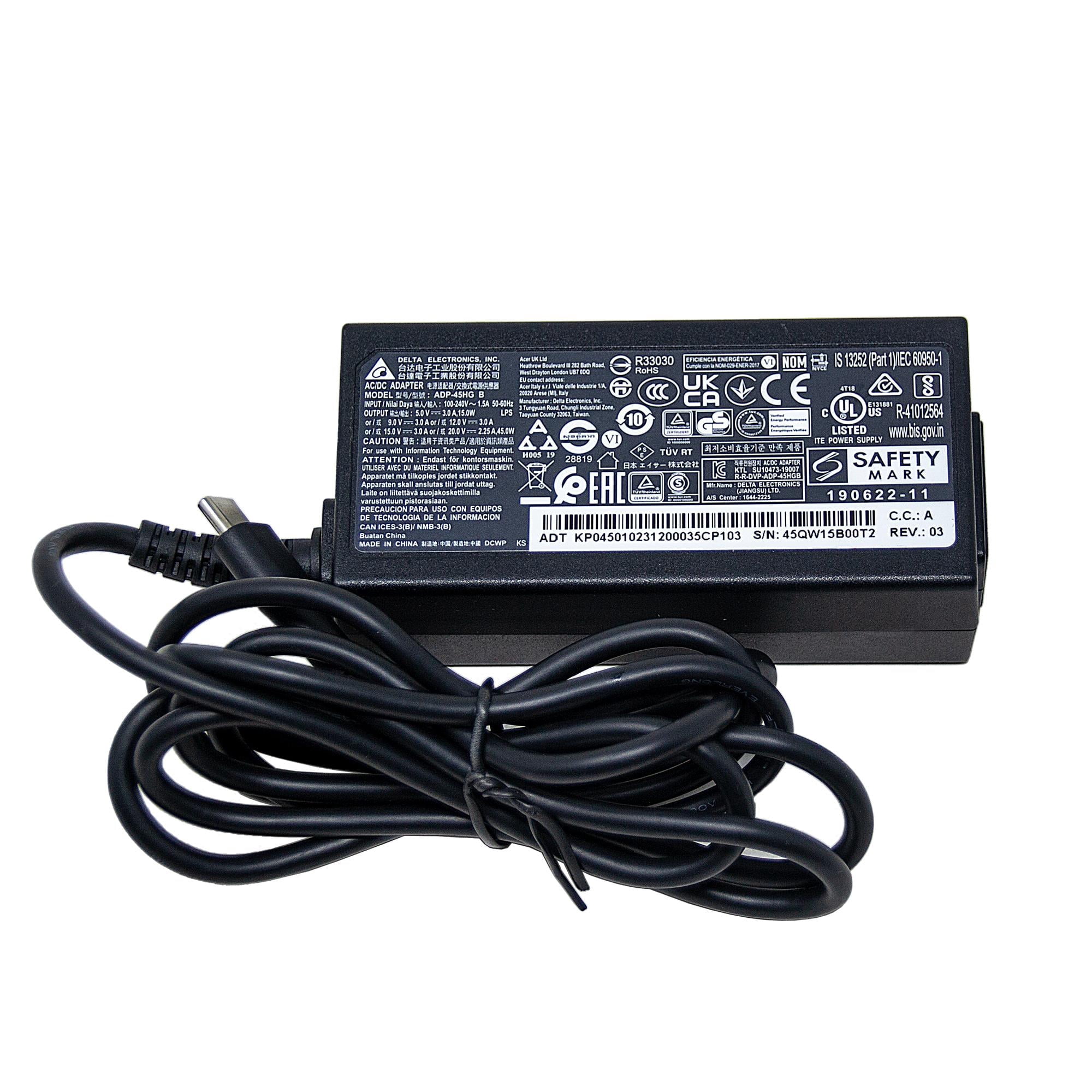 ACER 15V-3A 20V-2.25A 45W USB-C TYPE-C AC Adapter Laptop Charger Power Cord for Chromebook Swift Spin TravelMate