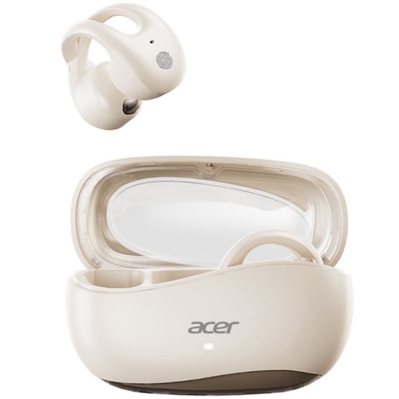 Acer Bluetooth 5.4 Open Ear Clip-On Earbuds - HiFi Stereo, Type-C Fast Charge, Ultra-Long Standby - Wireless Headphones for Workout & Running, Beige