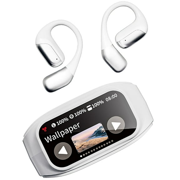 Acer Open Ear Headphones Wireless Bluetooth,Over Ear Earbuds with Ergonomic Earhook,Bluetooth Headphones 5.4 with Smart Digital Display, White