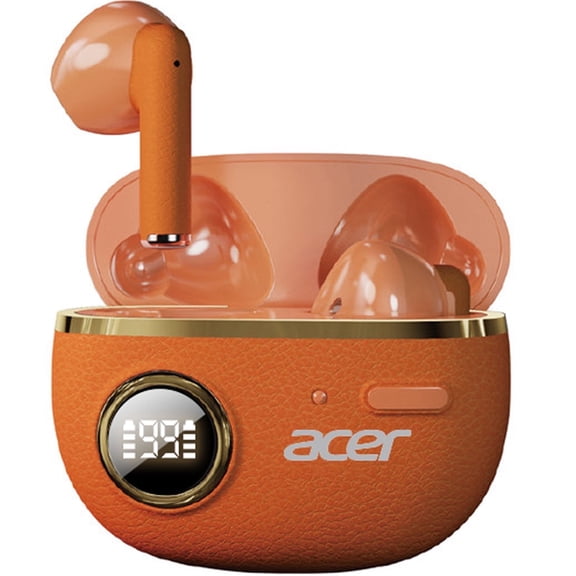 Acer Wireless Earbuds, 2025 Ear Buds with Big Bass Stereo Sound, IPX7, Lightweight Bluetooth Earphones for iPhone & Android, Orange