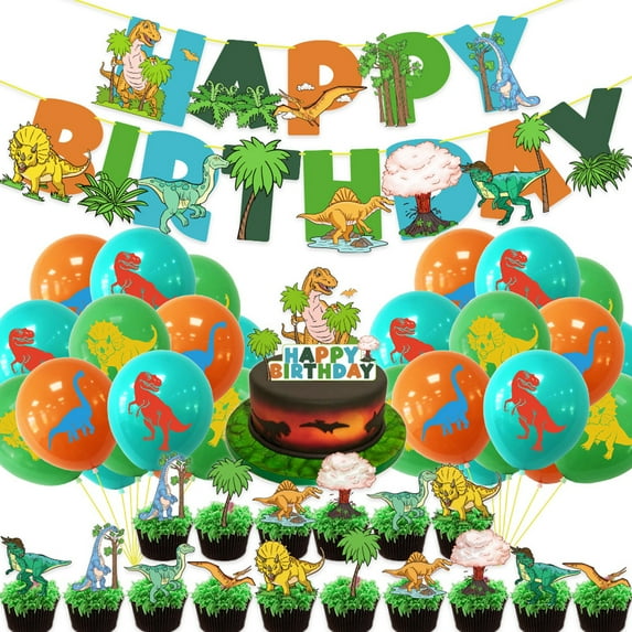 ACETEND Balloons Set Dinosaur Birthday Party Decorations,Balloons Set Include Happy Birthday Banner for Kids,Cake Inserts