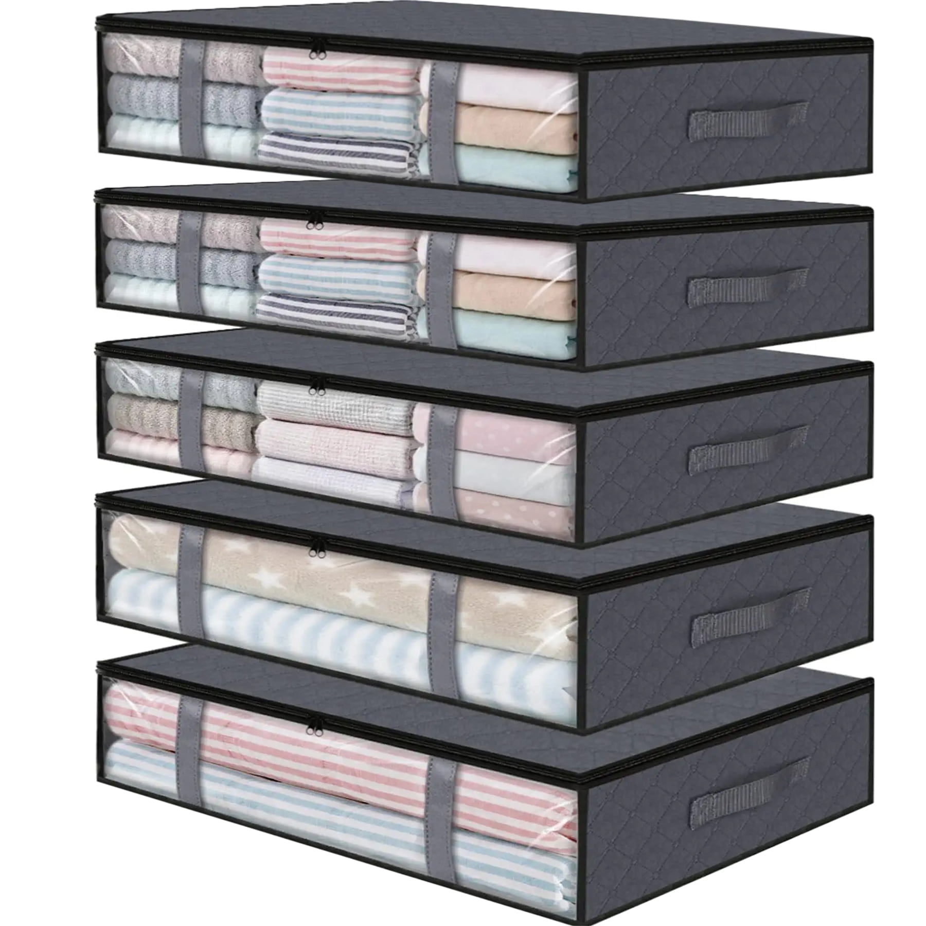 ACEUR 5 Pack Under Bed Storage Bags with Handles,45L Visible Underbed