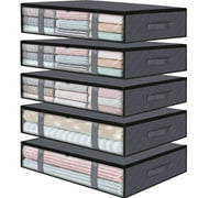 ACEUR 5 Pack Under Bed Storage Bags with Handles,45L Visible Underbed Storage with Zips,Foldable Breathable Non-woven Closet Storage for Blanket, Pillows, Comforters and Quilts