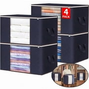 Aceur Foldable Clothes Storage Bag, 4 Pack 90L Large Blankets Storage Bags, Quilts Storage Containers with Thick Fabric, Sturdy Zipper, Reinforced Handles, Clear Window,Gray