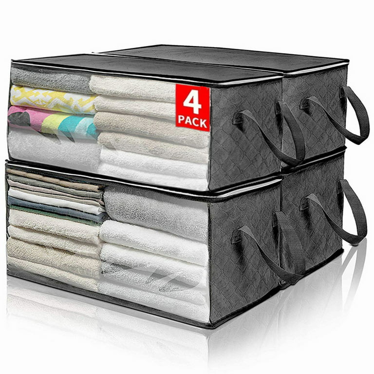 4 Pack Blanket Storage Bags with Zipper, Foldable Comforter Storage Bag,  Large Organizers for Blankets, Pillow, Quilts, Linen, Storage Containers  with Thick Fabric, Sturdy Zipper, Grey, 90L