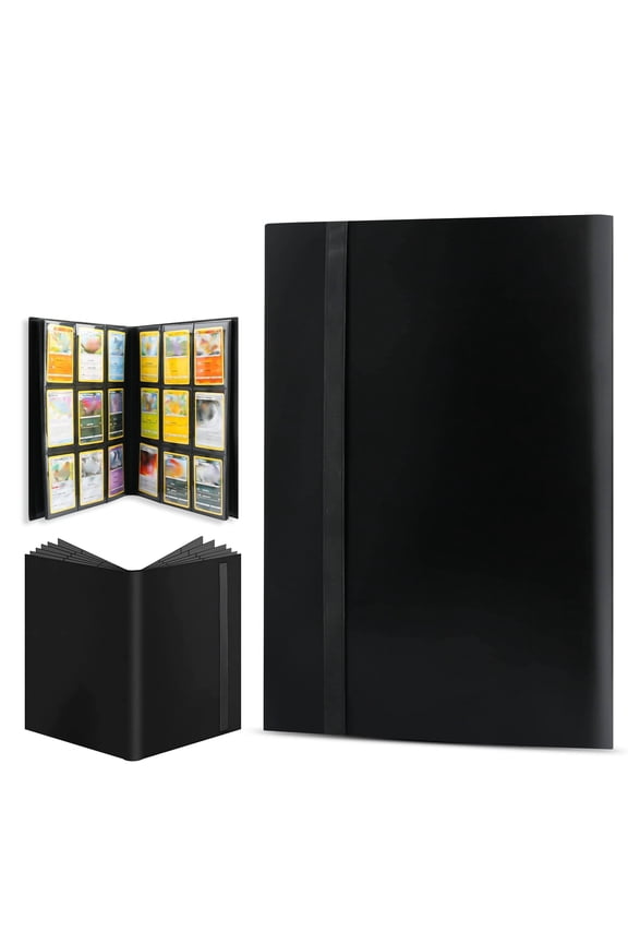 Trading Card Binder with 360 Side Loading Pockets,9 Pockets Black Card Album Holder,High Qulity Card Folder for TGC,MTG, Baseball Cards, Yugioh