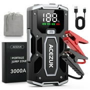 ACEZUK Car Jump Starter,3000A Peak 12800mAh 12V Auto Portable Car Battery Start Power Bank with Smart Clamp Cables, LED Flashlight