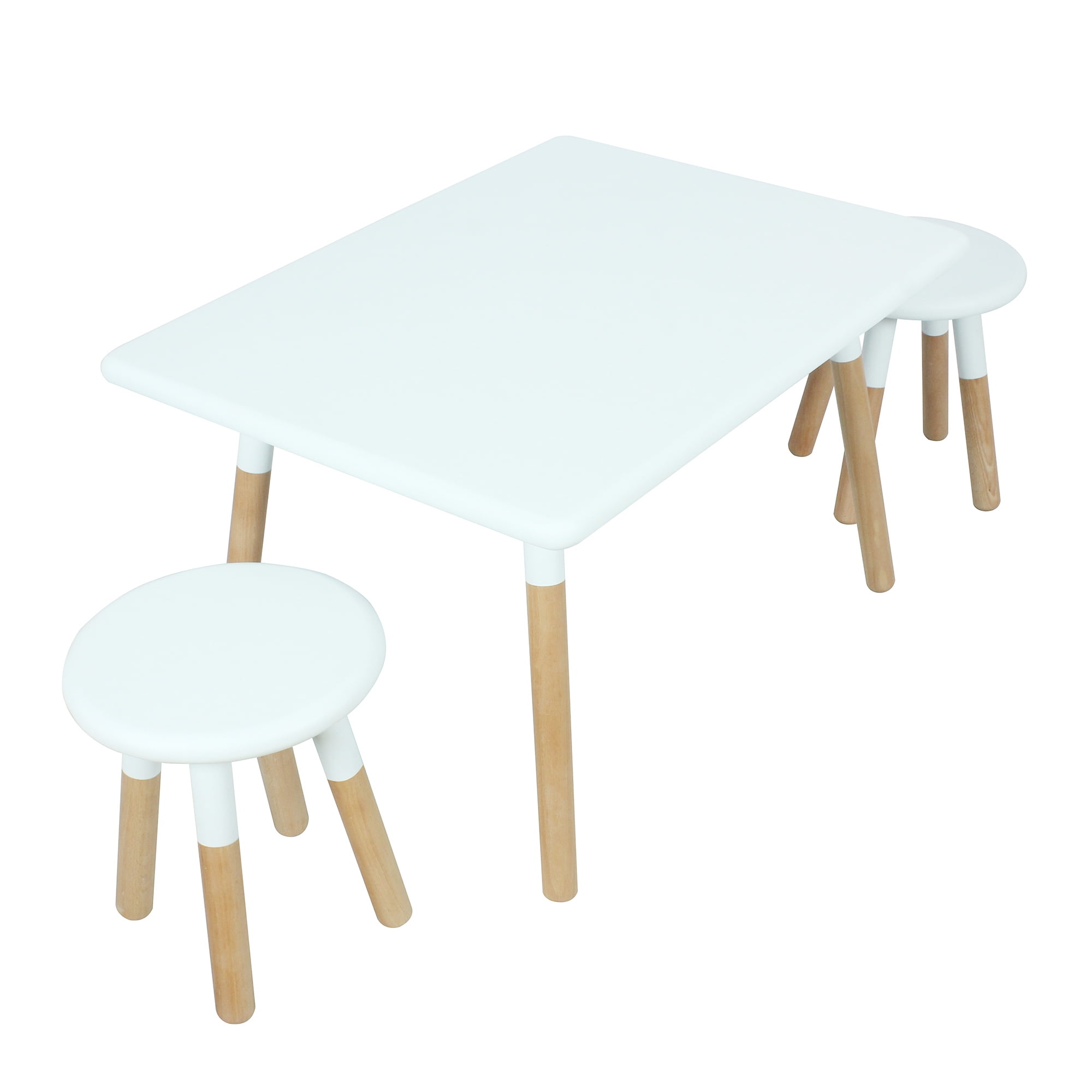 White and Natural Wood Kids Activity Table and Stool Set
