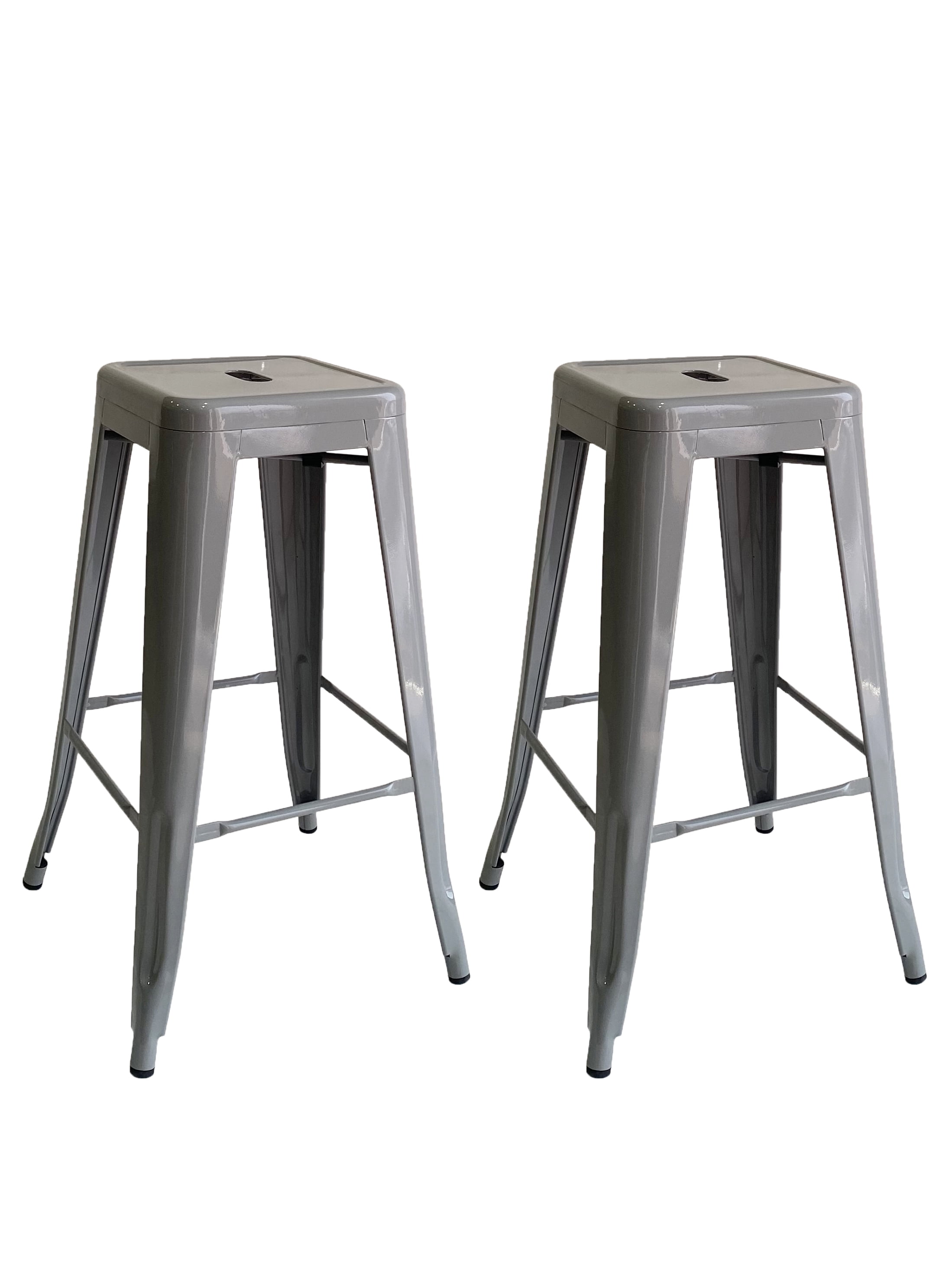 Kypton Gray Metal Armless Indoor/Outdoor Bar Stools, Set of 2